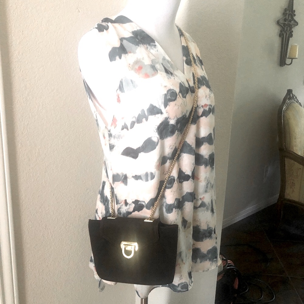 Frenchy California Vintage Crossbody Bag Suede Shoulder USA Gold Chain Brown